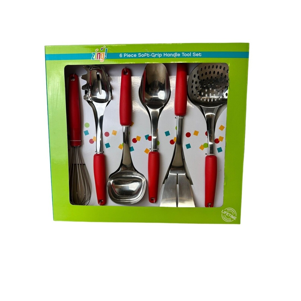 Zing! 6 Piece Soft-Grip Handle Kitchen Tool Set-Stainless Steel Heads-NEW in BOX